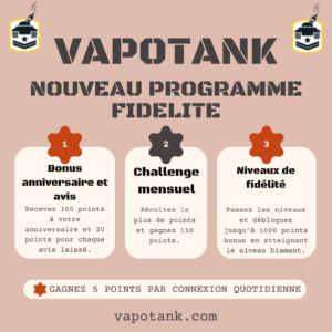 Programme fidélité Vapobank: bonus, challenge, niveaux.